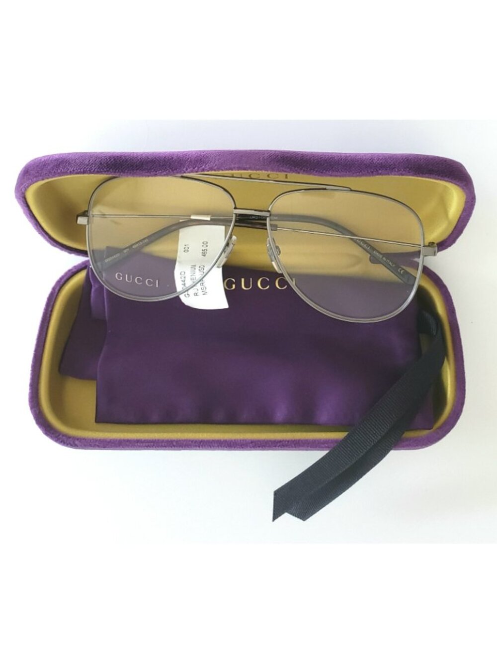 Gucci GG0442O 001 60mm Pilot Aviator Optical Frame Eyeglasses Rutenium - Italy - Picture 2 of 4